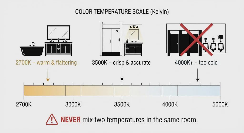  Bathroom color temperature guide from 2700K to 4000K with recommended applications