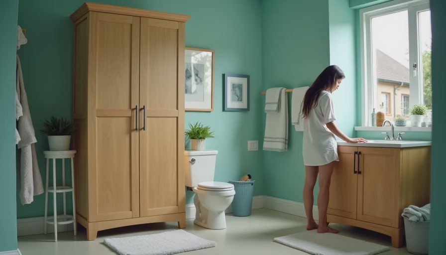 Visual context for wood storage cabinet with doors