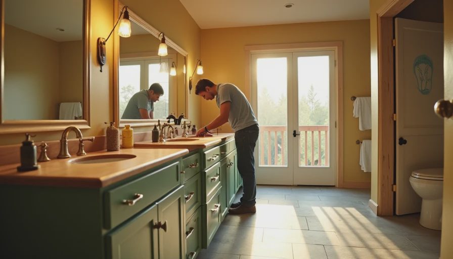 Visual context for wood bathroom countertop